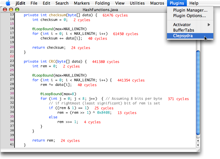 Screenshot of the jEdit plugin